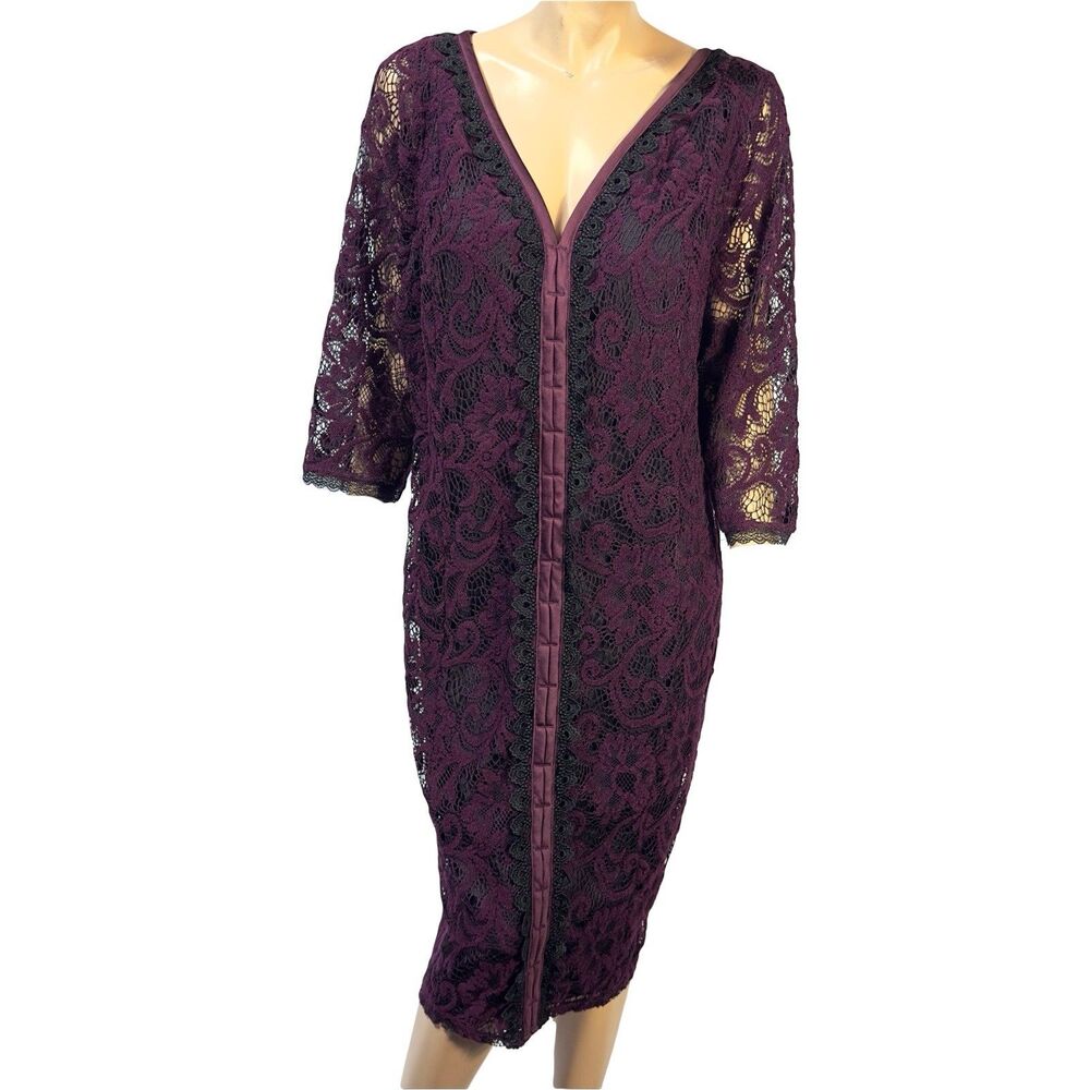 Isabel Toledo for Lane Bryant Lace Dress Size 22 Black Plum 3/4 Sleeve NWT